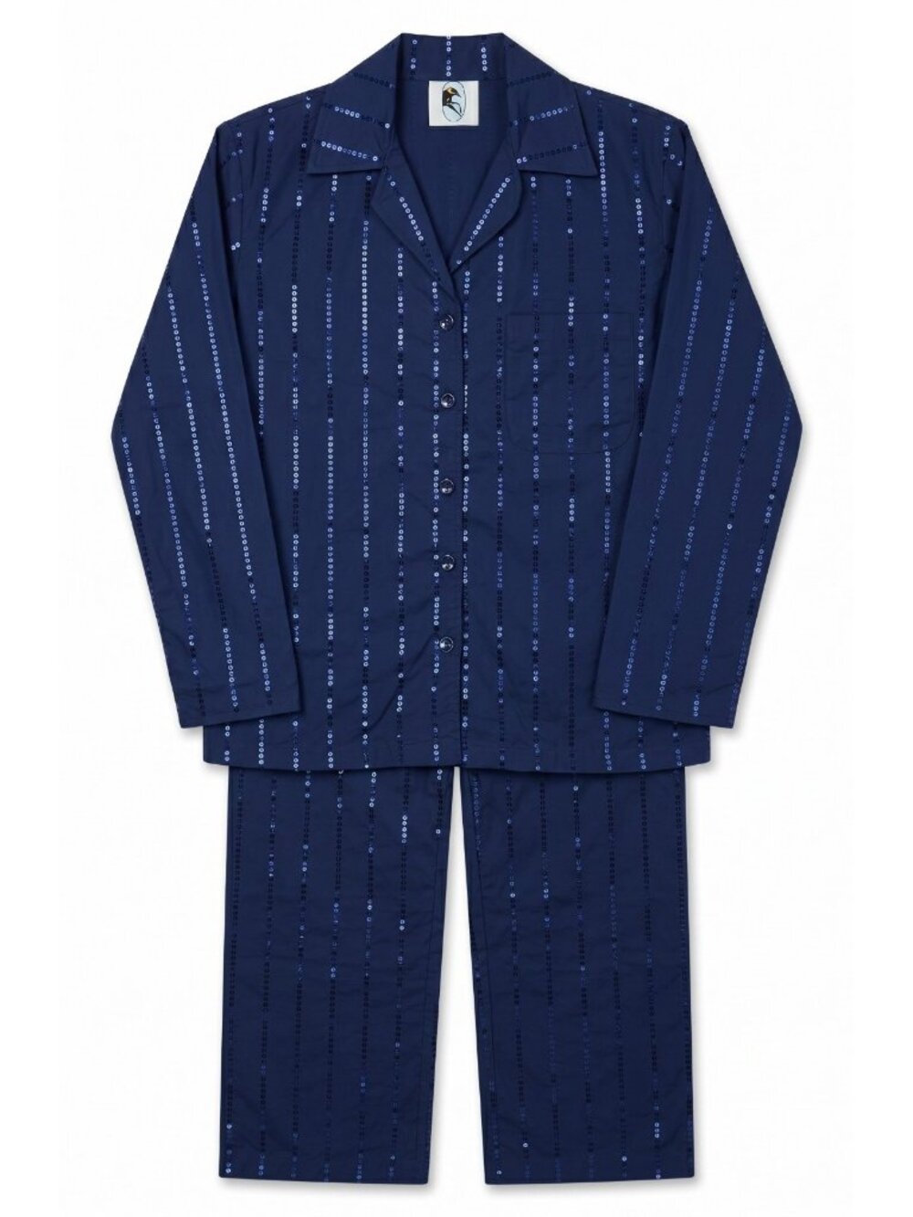SLEEPER Navy MILKY WAY Sequin Stripe Cotton Poplin Pajama Lounge Set XS NWT